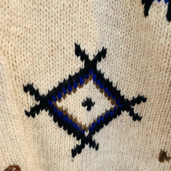 Saks Fifth Avenue Cardigan Womens M Tan Aztec Geometric Shetland Wool Sweater - Picture 8 of 12